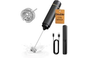 CIRCLE JOY Montalatte Elettrico Ricaricabile, Frullino a Immersione Senza Fili, Doppia Testa Portatile Schiumalatte per Caffè, Latte, Cappuccino, Matcha, Cioccolata Calda, Nero