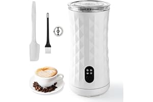 AdrreyuFny Milk Frother Electric, 4 in 1 Hot & Cold Milk Foamer, Auto Shut-Off Milk Steamer, 240ml 400w Stainless Coffee Frother for Coffee,Cappuccino,Latte (White)