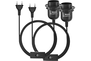 ‎KEAGAR 2 x E27 Lampenfassung mit Schalter mit Stecker, E27 Fassung Schwarz mit 3,5m Kabel Schraubring - Küche, Wohnzimmer und Kinderzimmer - Schwarz