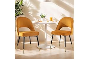 chairus Chaises de Salle à Manger sans Accoudoirs Lot de 2 Chaise de Bureau en Velours Moderne Chaise Rembourrée pour Cuisine Salon (Jaune-2)