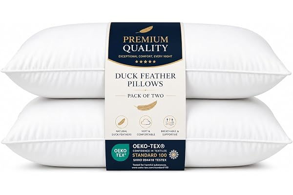 4 alla 1 200 gsm ankfjäderkuddar 2-pack 100 % bomullsskydd kuddar par allergivänligt stöd hotell dunkudde för huvud och nackstöd bekväm sängkudde för sidosovare (förpackning med 2 (bomull))