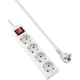 GRIFEMA Power Strip Sockets 4 Sockets with Switch, 1.5 m | 3500W, 16A, white, child protection, 45 degrees and prevents ghost