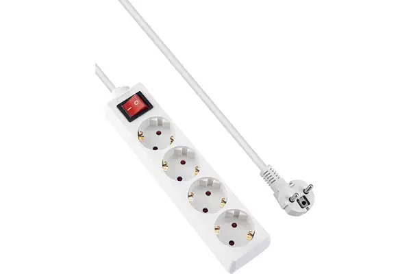 GRIFEMA Regleta enchufes 4 Tomas con Interruptor, 1,5 m | 3500W, 16A, blanco, protección infantil, 45 grados y evita consumos fantasma