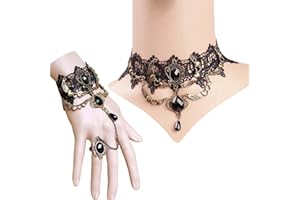 Daimay 2PCS Gotisch Choker Halskette Armbänder Schmuck Halsband Ketten Victorian Steampunk Retro Zahnräder Spitze Vampir Armband für Halloween Ostern Lolita Spitze Geschenk- GS168 + Y287