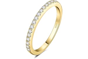 JewelryPalace Anello Half Eternity Donna Argento con Creato Moissanite, Anelli Donna 925 con 6 Pietre a Taglio Rotondo, Fede Nuziale in Tre Ori Anello Eternity Matrimonio Argento Set Gioielli Donna
