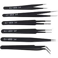 OriGlam 6PCS Precision Tweezers Set, ESD Tweezers Set, Anti-Static Stainless Steel Tweezers, Non-Magnetic Curved Tweezers Set