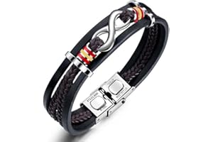 HOGALTHY Pulsera España de cuero y acero inoxidable para hombre - Regalos Originales hombres- Pulseras con bandera española de 21 cm con cierre de seguridad - Brazalete infinito, cruz o guitarra