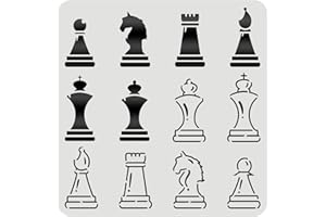 FINGERINSPIRE Chess Pieces Pochoir 30X30cm Réutilisable International Chess Pieces Dessin Pochoir Pochoir D'Échecs en Plastique pour Peinture sur Meubles, Mur, Tissu, Papier