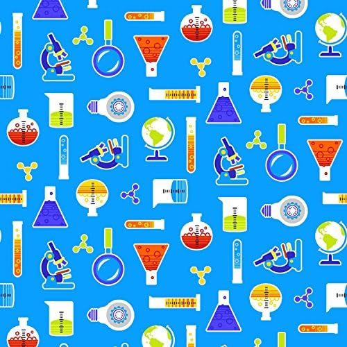 SCIENCE FABRICS - Science Images Light Blue - STU77 - By 0.5 Metre - By Studio E - 100% Cotton (Science Images Light Blue STU77)