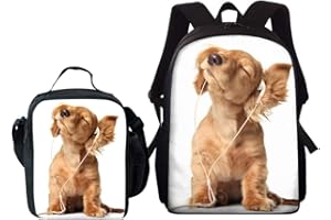 AMZBEAUTY Cute Dog Print Backpack with Lunch Bag for Kids Boys Girls Teens Cool School Book Bag Set