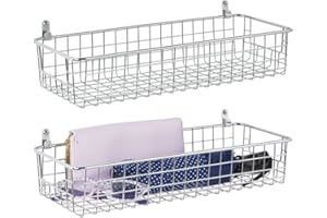 mDesign étagère murale métallique (lot de 2) – petit panier de rangement pour couloir, chambre, etc. – organiseur de lettres, porte-feuilles, lunettes de soleil ou autres – couleur argenté