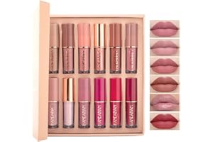 PETANSY 10Pcs Matte Liquid Lipstick with 2 Glitter lipstick Makeup Set, Matte Nude liquid Long-Lasting Wear Non-Stick Cup Not Fade Waterproof Lip Gloss Make up Gift Set