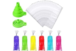 VOLLGUFEN Lot de 240 sacs jetables en plastique avec entonnoir en silicone pour la fabrication de glaces, de yaourts, de bonbons, de glaces (7,6 x 25,4 cm)