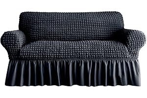 zenmag Loveseat Slipcover 1 Piece for 2 Cushion Couch Sofa Cover with Skirt, Durable Washable High Elastic Stretchable, Easy Fit Universal Furniture Protector (2 Seater, Black)