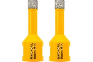 HIGHDRIL Punta per Trapano Diamantata - 2 Pezzi 10mm con Filettatura M14 Foratura Secco per Piastrelle in Porcellana Ceramica Granito Marmo Pietra Mattoni per Smerigliatrici Angolari