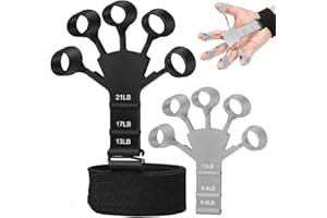 LONNALEE Finger Strengthener Hand Grip Strengthener, 2PCS 6 Resistant Level Hand Exerciser Guitar Grip Stretcher, Silicone Durable Grip Forearm Trainer for Sports Rock Climbing Guitar