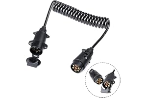XUEYI 2,5M Anhänger Verlängerungskabel 7 polig, 12V Verlängerung 7 Polig auf 7 Polig, mit 7 Poliger Anhängerstecker Steckdose, Spiralkabel 7 Polig, Verlängerungskabel für KFZ LKW PKW RV Wohnwagen
