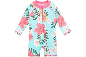 HUAANIUE Baby Girls One Piece Swimsuit Long Sleeve Swimwear UPF 50+ UV Sunsuit Cute Icecream Swimming Kids Wetsuit Zipper 4-12Y Swim Clothes