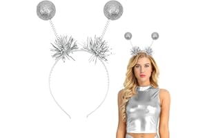 AUGESAK Alien Haarreif Silber, Alien Kostüm Damen Discokugel Haarreif, Alien Kopfschmuck, Haarreif Space Girl Kostüm Alien Accessoires, Weltall Kostüm Zubehör für Karneval Disco Mottoparty Spacegirl Kostüm