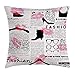 Produktbild VICKKY Old Newspaper Decor Throw Pillow Cushion Cover by, Fashion Elements Kisses Lipstick Glasses Shoes Hangers, Decorative Square Accent Pillow Case, 18 X 18 Inches, Scarlet Baby Pink Black