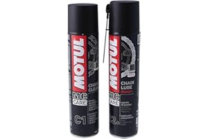 MORFOSE MOTUL C1 Chain Clean 400 ml, C2+ Chain Lube, set pulitore catena compatibile per scooter, moto