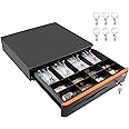 Tera Auto Open Cash Register (with 5 Keys) Till Drawer Box 4 Bill 8 Coin Cash Drawer Tray for POS System, Removable Coin Compartment 12V RJ12 Key-Lock, Media Slot for Shops Businesses, 405R