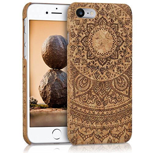 kwmobile Hülle für Apple iPhone 7 / 8 - Backcover Case Handy Schutzhülle Kork - Hardcase Cover Indische Sonne Design Dunkelbraun Hellbraun