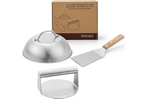 TERRAPOPA Smash Burger Set Profesional de Acero Inoxidable 304. Incluye Certificados EU Contacto con Alimentos. Prensa Hamburguesas y Accesorios Smasher Hamburguesa
