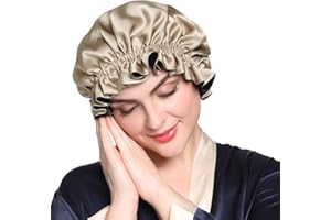 LILYSILK Pure Silk Lined Cap for Women Sleep, Double Layered, Adjustable Ribbons, Luxury Natural Silk Bonnet Cap for Sleeping Coffee+Black