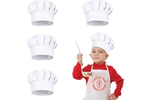 VOKMON 4PCS Kids Chef Hat - Round-top, Elastic, Adjustable Breathable Catering Hats for Kitchen, Restaurants & Parties