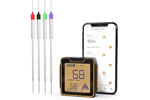 Thlevel Bratenthermometer Ofenthermometer Fleischthermometer Grillthermometer Digitales mit 4 Sonden Unterstützt Handy Bluetooth 5.0 bis zu 100m für Küchenthermometer