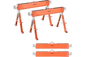 VEVOR Underställsbock, 2-pack arbetsbockar, 816,5 kg, hopfällbar bock med vikbara ben, höjdjusterbar, sågbock med halkfria fotkuddar, för träarbeten, snickare och byggentreprenörer