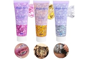 LASSUZIE Gel Paillettes Visage,Paillette Cheveux Visage,Maquillage Paillette Paillettes Corps,Sequins Glitter pour Cosmétique Visage Lèvres Ongles Festival Fête Maquillage Décoration 3 Couleurs (B)