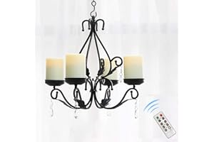 simpdecor Lighting Candles Candelabra Chandelier Chain Hang Metal Wall Pendant Candle Holder Sconce with 4pcs Battery Operated Led Candle with Remote, Black
