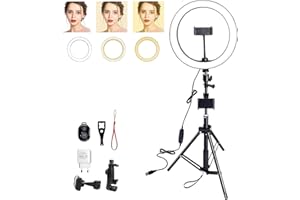 UISEBRT 10'' LED Ringleuchte Ringlicht Dimmbare 3 Farbe mit Lichtstativ Handyhalter Verstellbar Ringlicht Kit, 3 Lichtmodi, 11 Helligkeitsstufe (10 Zoll)