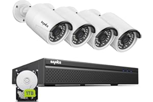 SANNCE Kit de Videovigilancia PoE 8CH NVR 4K HD, Cámara de Seguridad IP 3MP 4 con Sistema de Vigilancia LED, Visión Nocturna EXIR hasta 30m-1TB HDD