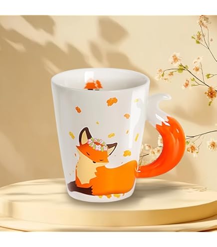 CAIJ Vos mok, keramische koffiekopjes, vos, 3D-dier, koffiemok, vos, cadeau, schattige mok, dier, verjaardagscadeau, Kerstmis, verjaardag, jubileum, voor vrouwen, mannen, meisjes, jongens, 360 ml