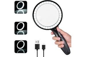 Lupe mit Licht, Afaneep 30x 60x Leselupe für Senioren Groß, 3 Modi Leselupe USB Handlupe 33 LED Vergrößerungsglas Leselupen mit Licht für Kind, Briefmarken, Münzen, Uhrmacher Inspektion(Schwarz)