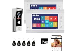 ANJIELO SMART Videocitofono, videocamera WiFi con monitor da 7 pollici, campanello cablato con 1080P, supporta l'ingresso della scheda e il rilevamento del movimento, audio bidirezionale (1 Campanello+2 Monitor)