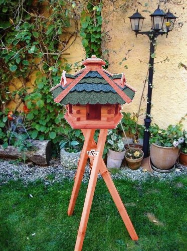 Vogelhaus -Holz Nistkästen & Vogelhäuser- aus Holz behandelt Futterhaus mit GRÜN + GRAU blau BG60g-bGMS mit Ständer