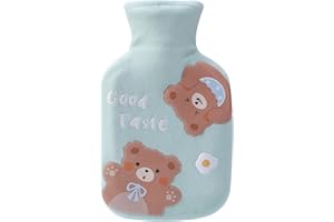 Bncxdc Small Hot Water Bottle, 350ml Hot Water Bag, Durable Rubber Mini Bear Water Bag with Removable Cloth Cover, Strong Sealing, for Keep Warm Hands, Neck, Back, Abdomen and Waist (Bear-Green)