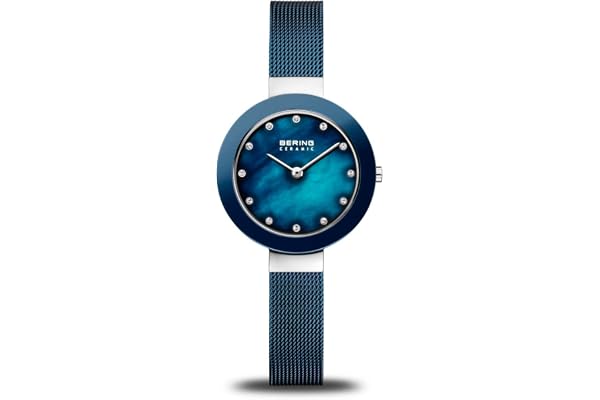 Bering 11429 Montre À Quartz pour Femme, 29 mm, Boîtier en Acier Inoxydable Argenté Et Cadran Blanc, Bracelet en Acier Inoxydable À Éléments en Céramique, 5 ATM