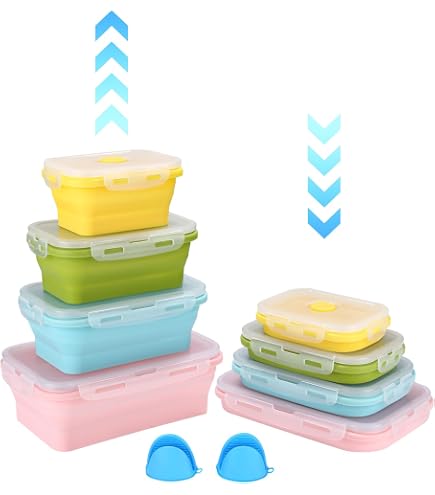 Lot de boîtes de conservation de nourriture pliables rondes en silicone - Boîte à lunch - Récipient de