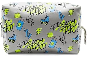 PONETTE - Neceser Vuelta al Cole Infantil Mediano con Asa en Tejido Gris con Divertido Estampado de Skate, Patín y Graffiti, Niño, Niña, Viaje, Estuche, Bolsa, Colegio, Playa, Piscina, Marca Española