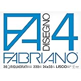 Fabriano F4 05201597, Album da Disegno, Formato 24 x 33 cm, Fogli Lisci Riquadrati, Grammatura 220gr/m2, 20 Fogli