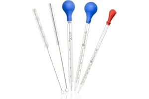 Wandefol Pack de 3 Pipettes Graduées Compte-gouttes en Verre + 2 Brosse de Nettoyage, Kit Accessoires pour Pharmacie, Parfum, Laboratoire, Hôpital, Chimie