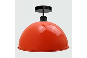 LEDSone Lámpara de techo industrial vintage semiempotrada, lámpara de techo con forma de cúpula de metal, color naranja, pantalla E27 UK titular (naranja)