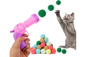 WLLHYF Plush Cat Ball Launcher Cat Interactive Toys Pet Hairball Launch Toys Self Play Cat Ball Toy with 50 Pom Balls Cats Puff Balls Fun Toys for Indoor Peppy Pet (Purple)
