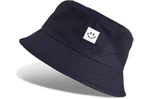 Voqeen Cappello Pescatore Pieghevole, Bucket Hat Cotone Protezione del Sole Cappello Cappello da Pescatore, Faccia Sorridente Cappello Traspirante per Spiaggia all'Aperto 56-58cm