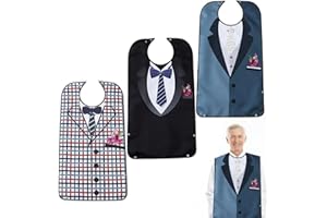 NAVESO 3 Pezzi Bavaglio per Adulti, Bavaglini per Anziani Lavabili con Raccogli Briciole, Bavaglini Adulti Divertenti per Anziani Donne Uomini e Persone Disabile, Lavabile e Riutilizzabile